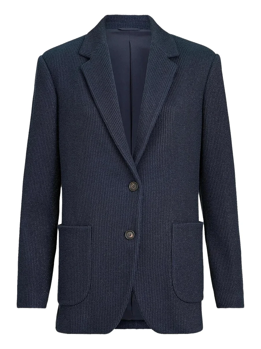 Brunello Cucinelli Women's Sparkling Cotton and Viscose English Rib Knit Blazer with Monili - Blue