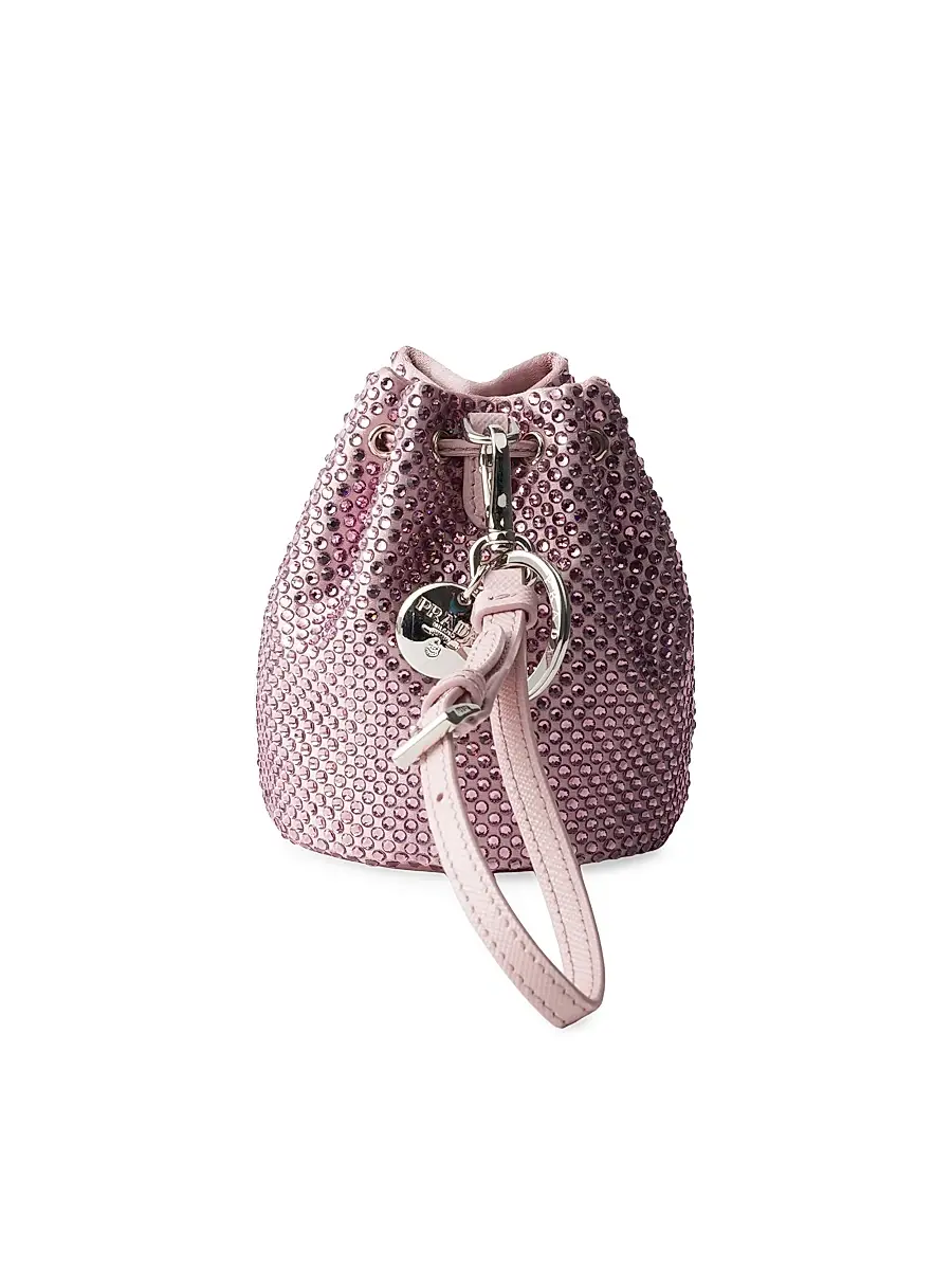 Prada Women's Mini Icon Satin and Crystals Keychain Charm - Pink | Thumbnail 2 Prada Women's Mini Icon Satin and Crystals Keychain Charm - Pink | Thumbnail 2