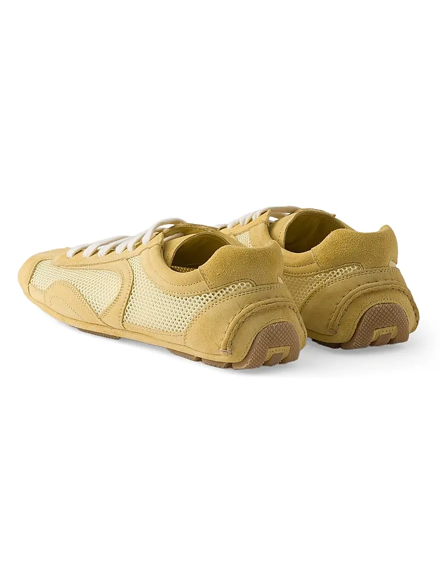 Prada Women's Montecarlo Suede and Mesh Sneakers - Yellow | Thumbnail 3