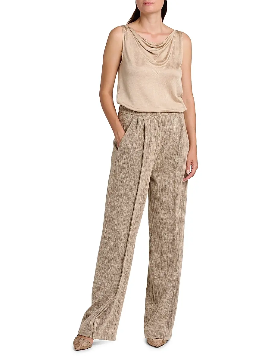Giorgio Armani Women's Textured Cotton-Blend Trousers - Solid Light Pastel Brown | Thumbnail 2 Giorgio Armani Women's Textured Cotton-Blend Trousers - Solid Light Pastel Brown | Thumbnail 2