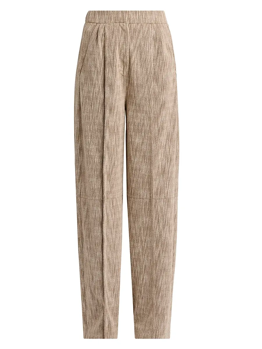 Women's Textured Cotton-Blend Trousers - Solid Light Pastel Brown