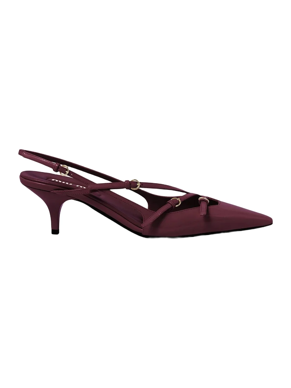 Miu Miu Women's Patent Leather Slingbacks with Buckles - Red