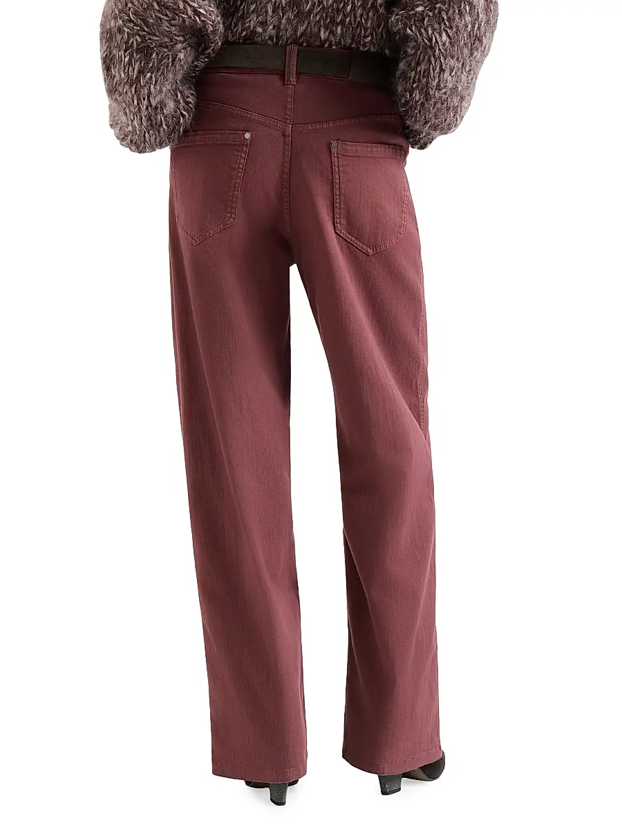 Brunello Cucinelli Women's Stretch Dyed Denim Loose Barrel Jeans with Monili - Wine | Thumbnail 4 Brunello Cucinelli Women's Stretch Dyed Denim Loose Barrel Jeans with Monili - Wine | Thumbnail 4