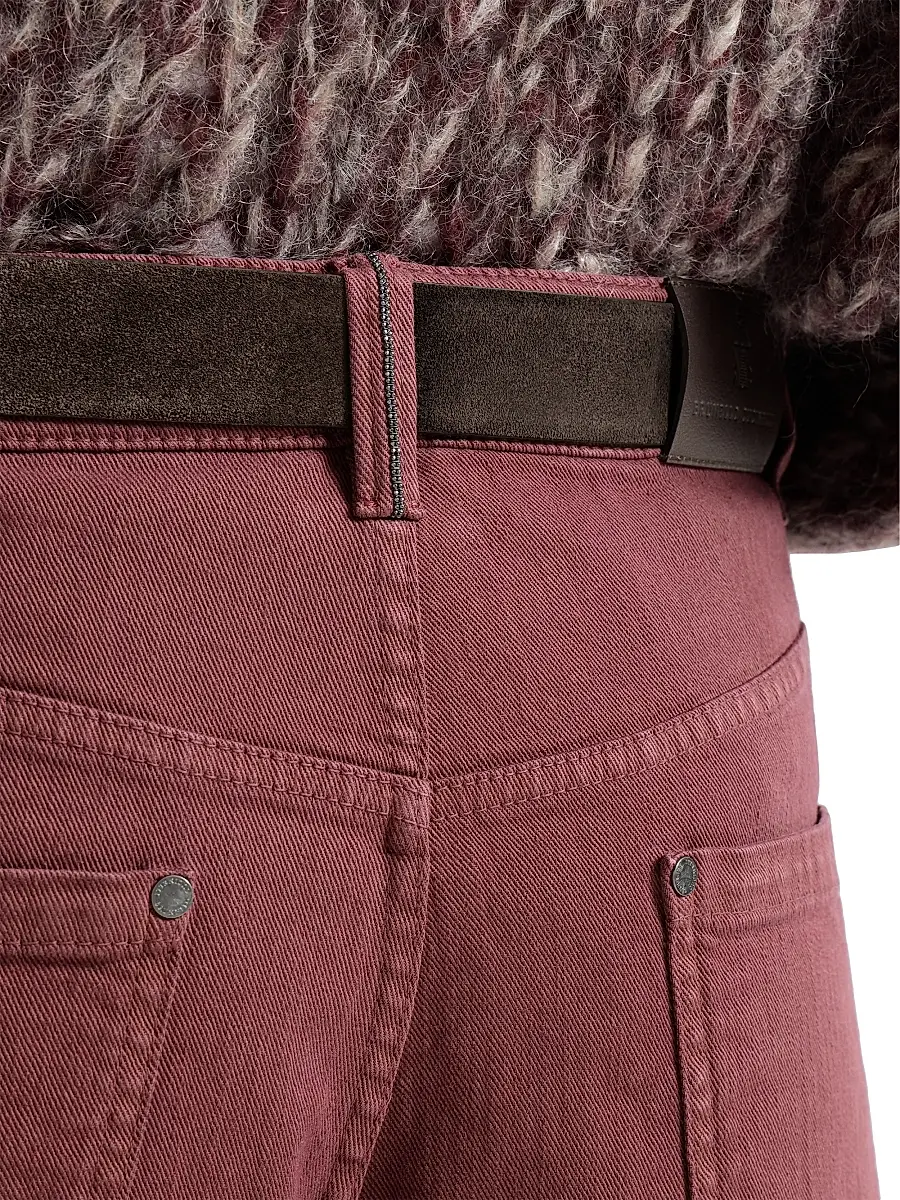 Brunello Cucinelli Women's Stretch Dyed Denim Loose Barrel Jeans with Monili - Wine | Thumbnail 5 Brunello Cucinelli Women's Stretch Dyed Denim Loose Barrel Jeans with Monili - Wine | Thumbnail 5