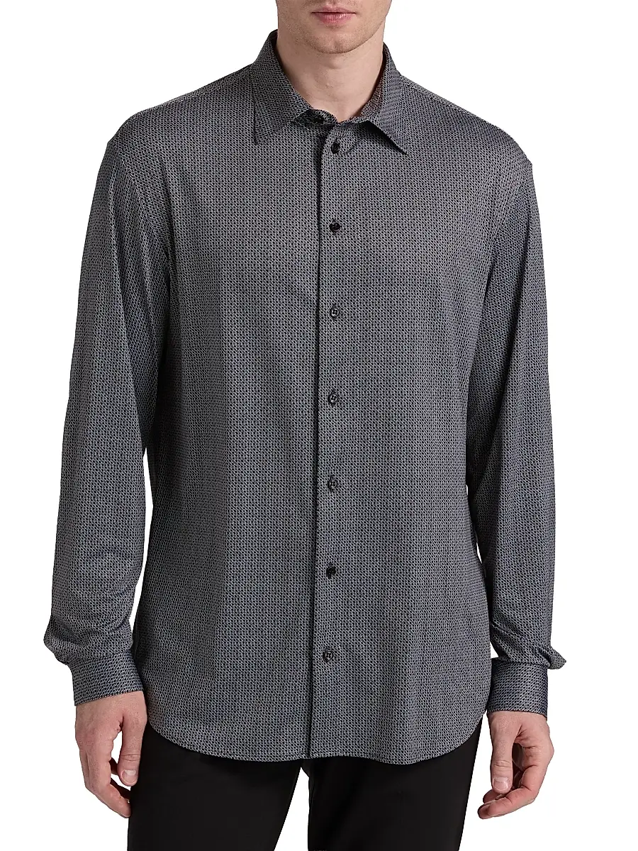 Emporio Armani Men's Micro-Diamond Print Sport Shirt | Thumbnail 3 Emporio Armani Men's Micro-Diamond Print Sport Shirt | Thumbnail 3