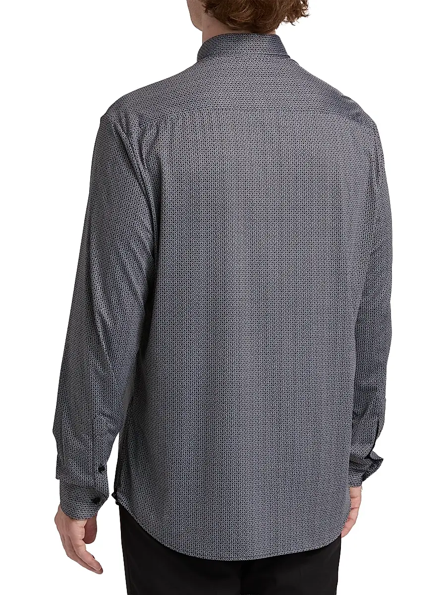 Emporio Armani Men's Micro-Diamond Print Sport Shirt | Thumbnail 5 Emporio Armani Men's Micro-Diamond Print Sport Shirt | Thumbnail 5