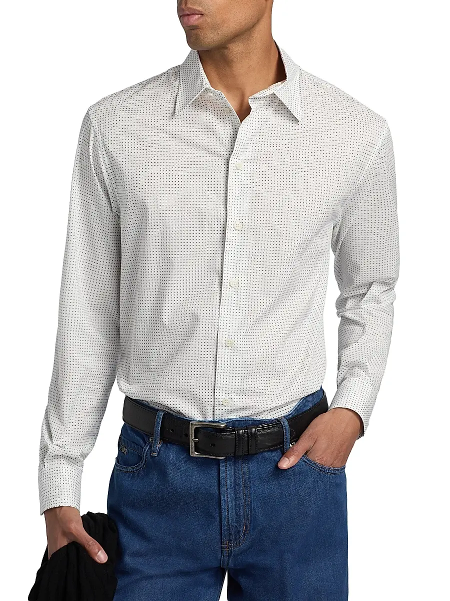 Emporio Armani Men's Micro-Dash Stretch-Cotton Jersey Shirt | Thumbnail 3 Emporio Armani Men's Micro-Dash Stretch-Cotton Jersey Shirt | Thumbnail 3