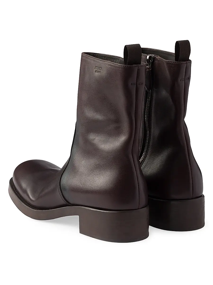 Prada Women's Leather Mid-Calf Boots - Brown | Thumbnail 3 Prada Women's Leather Mid-Calf Boots - Brown | Thumbnail 3