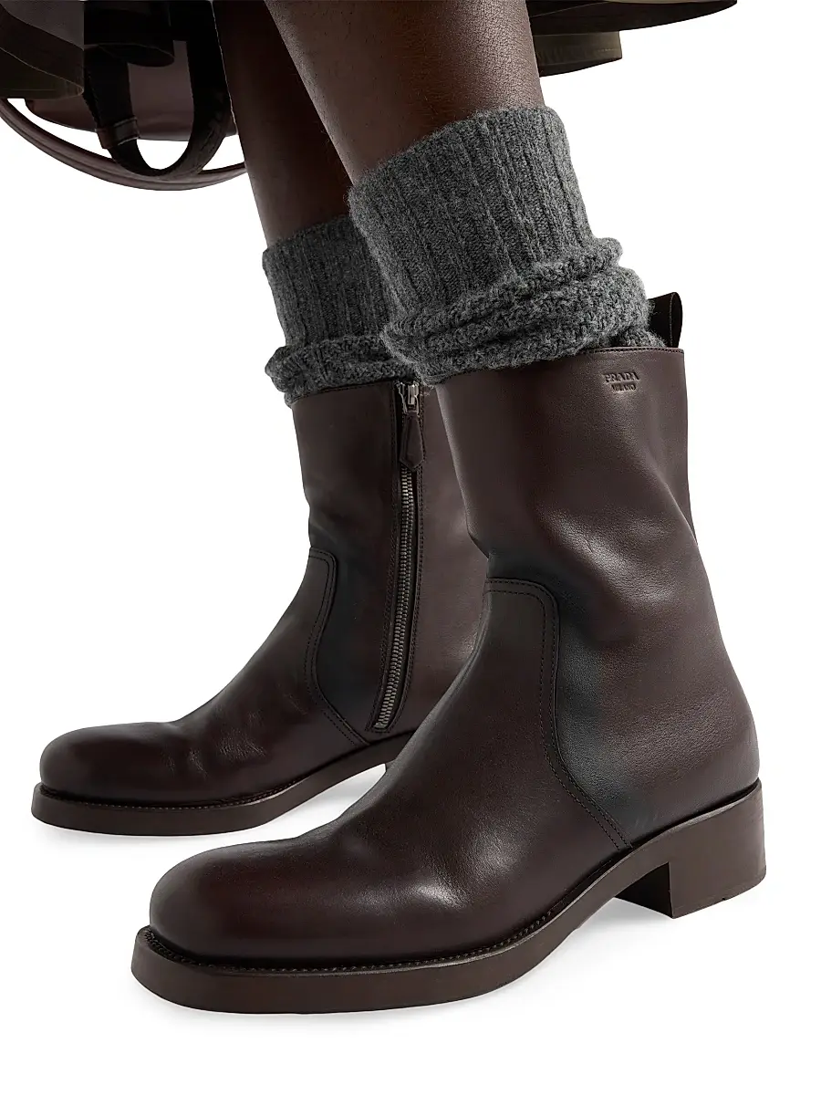 Prada Women's Leather Mid-Calf Boots - Brown | Thumbnail 6 Prada Women's Leather Mid-Calf Boots - Brown | Thumbnail 6