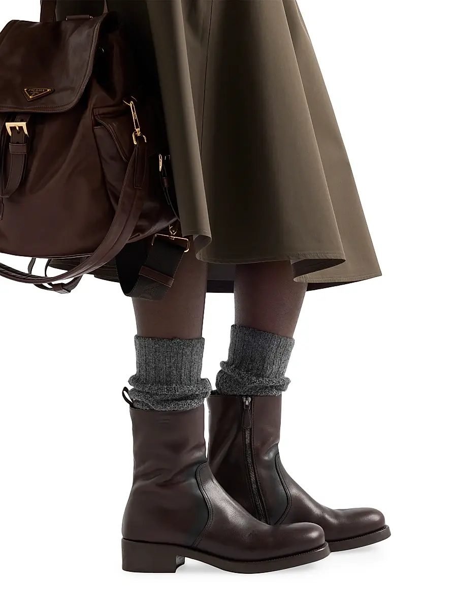 Prada Women's Leather Mid-Calf Boots - Brown | Thumbnail 7 Prada Women's Leather Mid-Calf Boots - Brown | Thumbnail 7