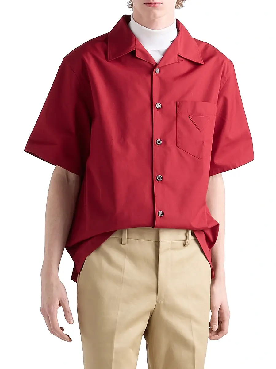 Prada Men's Cotton Blend Bowling Shirt - Red | Thumbnail 2 Prada Men's Cotton Blend Bowling Shirt - Red | Thumbnail 2