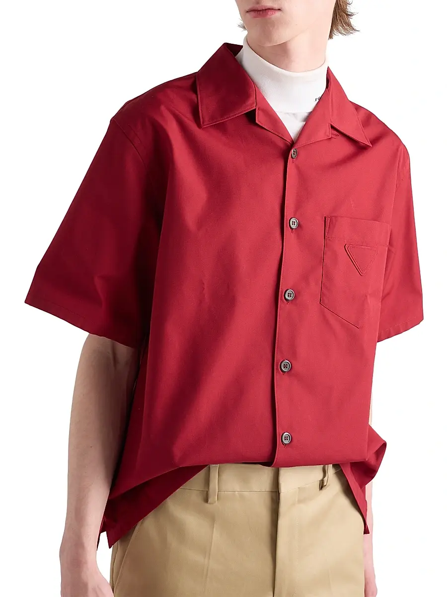 Prada Men's Cotton Blend Bowling Shirt - Red | Thumbnail 3 Prada Men's Cotton Blend Bowling Shirt - Red | Thumbnail 3