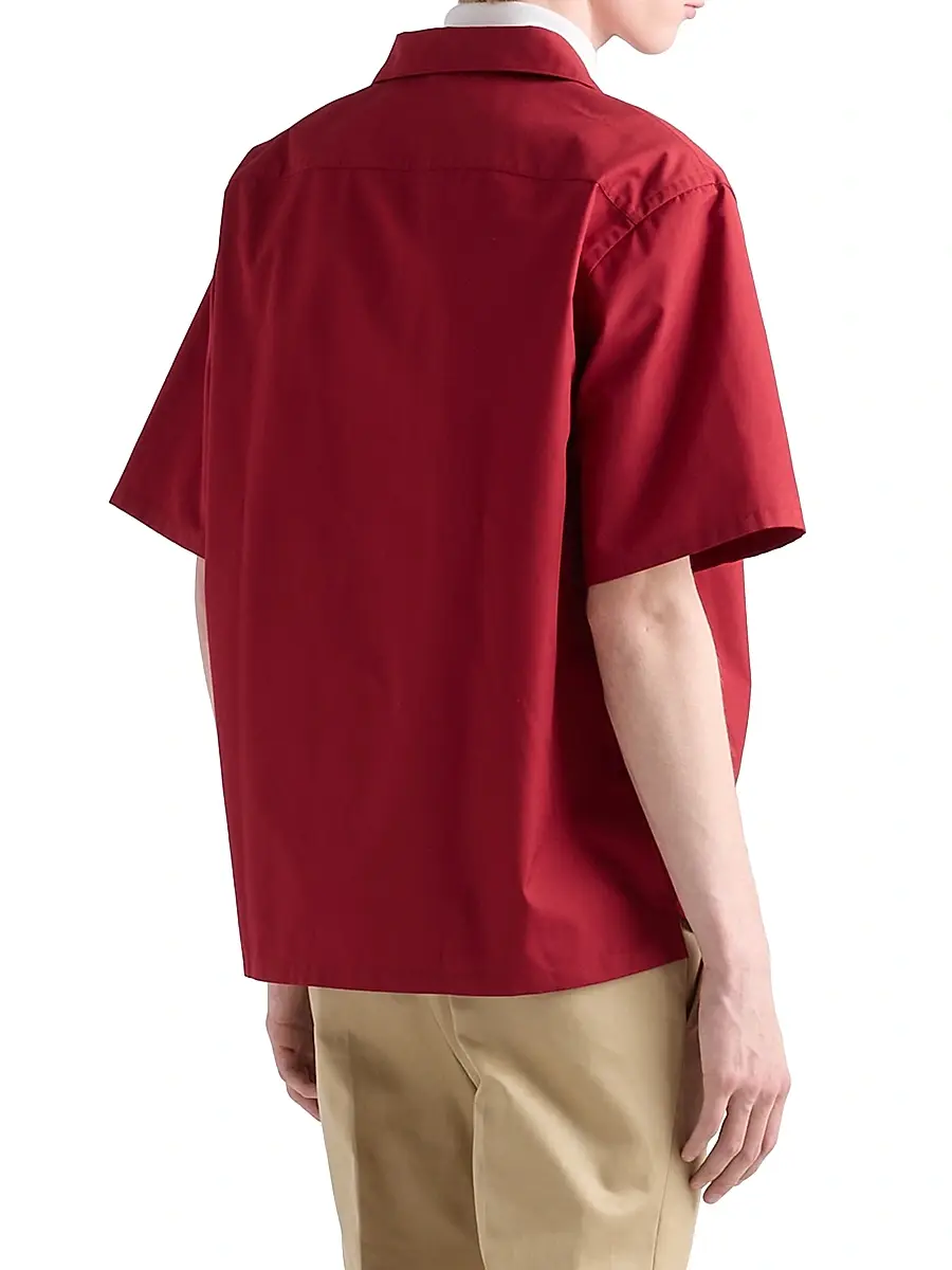 Prada Men's Cotton Blend Bowling Shirt - Red | Thumbnail 4 Prada Men's Cotton Blend Bowling Shirt - Red | Thumbnail 4