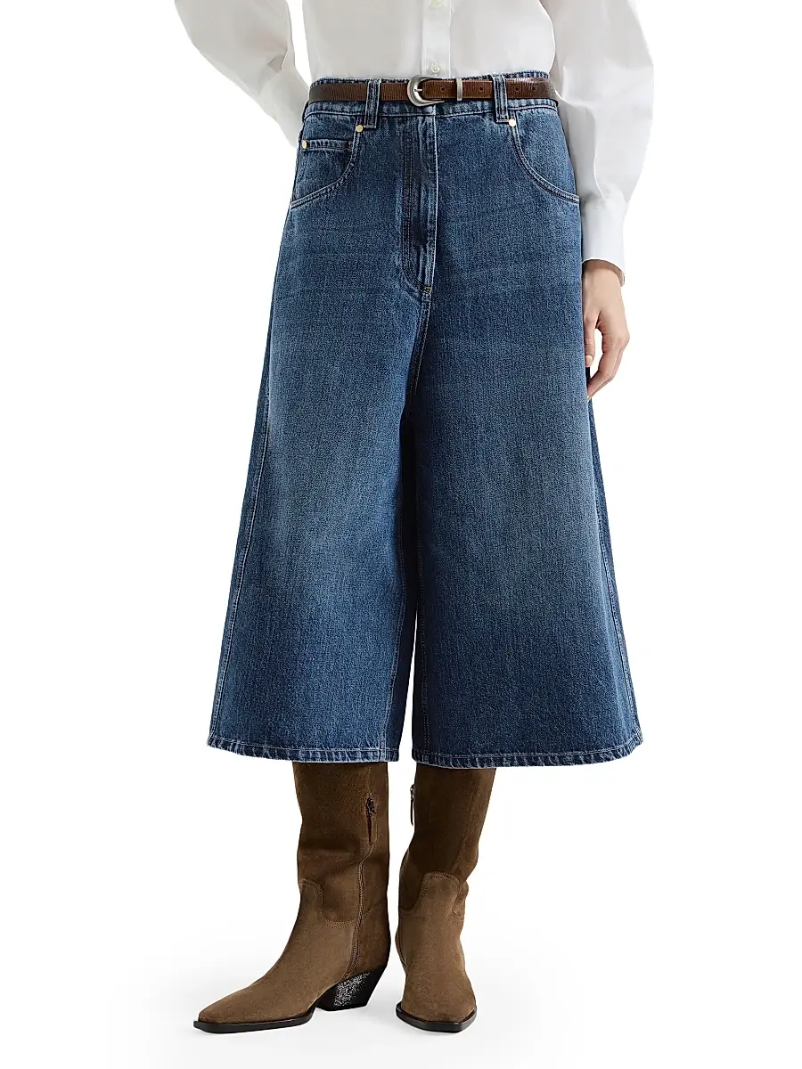 Brunello Cucinelli Women's Authentic Denim Baggy Cropped Jeans with Monili - Denim | Thumbnail 2 Brunello Cucinelli Women's Authentic Denim Baggy Cropped Jeans with Monili - Denim | Thumbnail 2