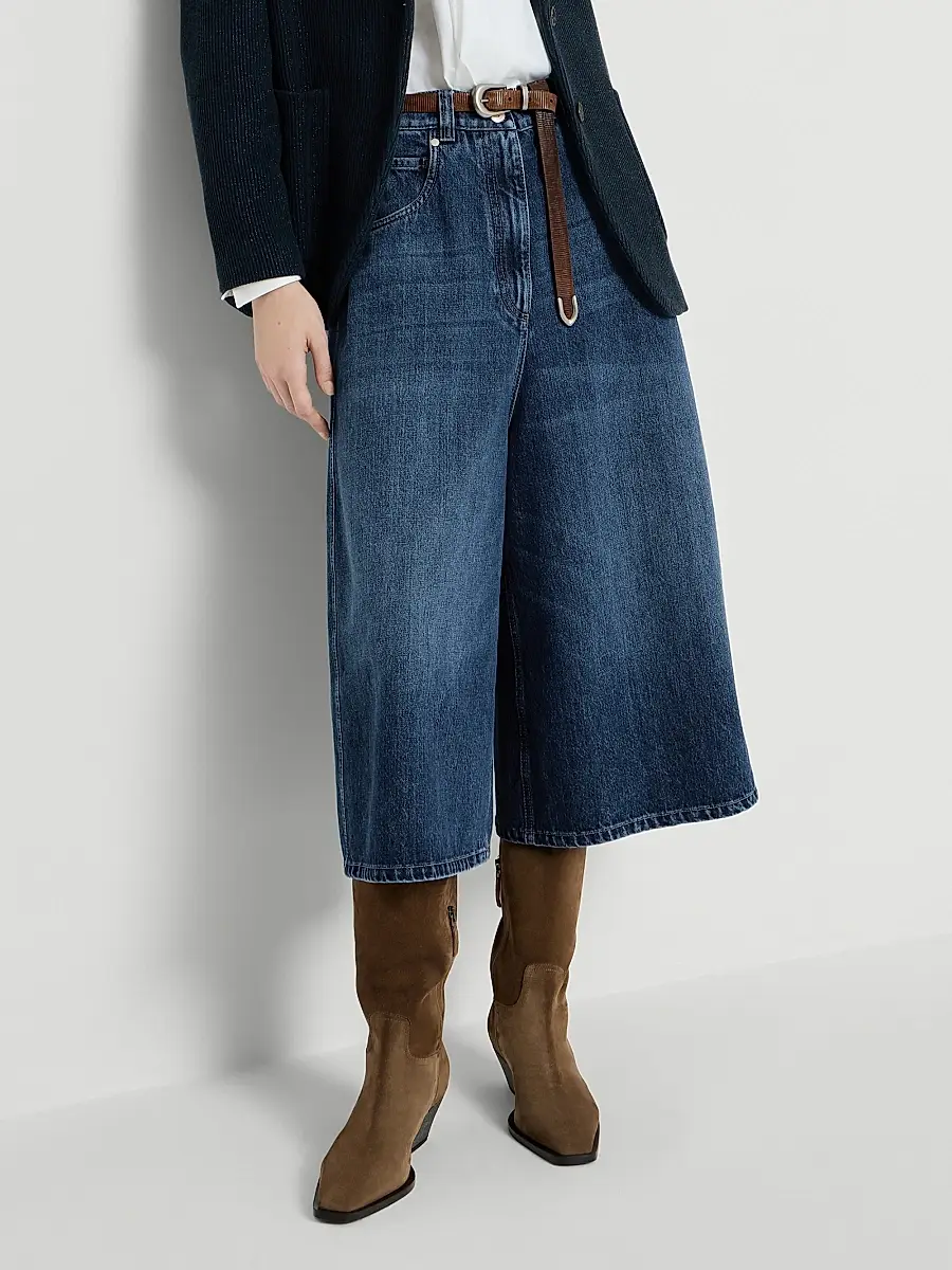 Brunello Cucinelli Women's Authentic Denim Baggy Cropped Jeans with Monili - Denim | Thumbnail 5 Brunello Cucinelli Women's Authentic Denim Baggy Cropped Jeans with Monili - Denim | Thumbnail 5