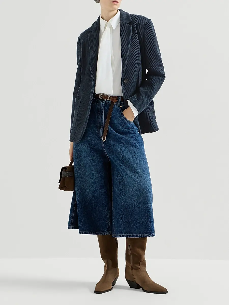 Brunello Cucinelli Women's Authentic Denim Baggy Cropped Jeans with Monili - Denim | Thumbnail 6 Brunello Cucinelli Women's Authentic Denim Baggy Cropped Jeans with Monili - Denim | Thumbnail 6