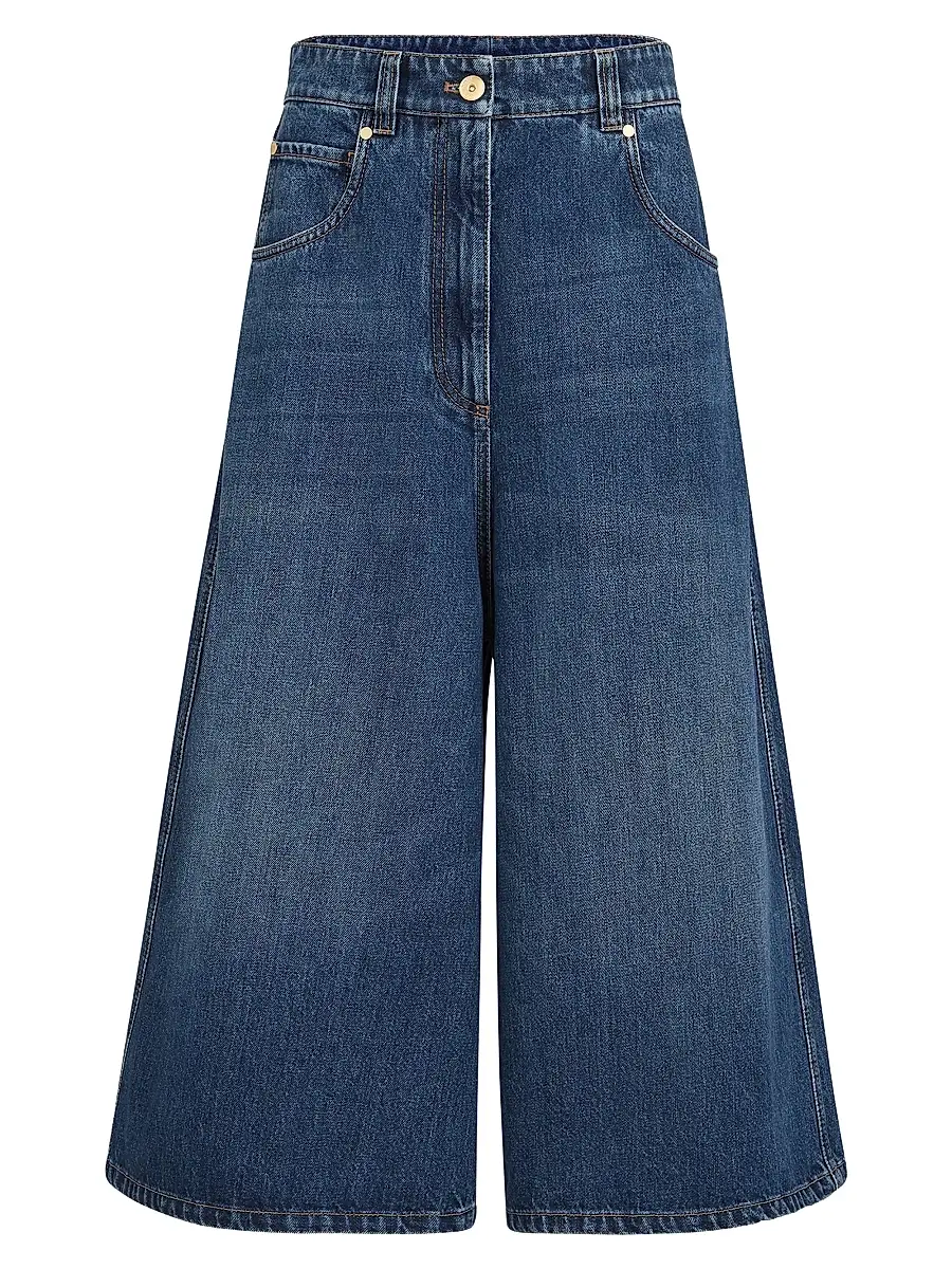 Brunello Cucinelli Women's Authentic Denim Baggy Cropped Jeans with Monili - Denim