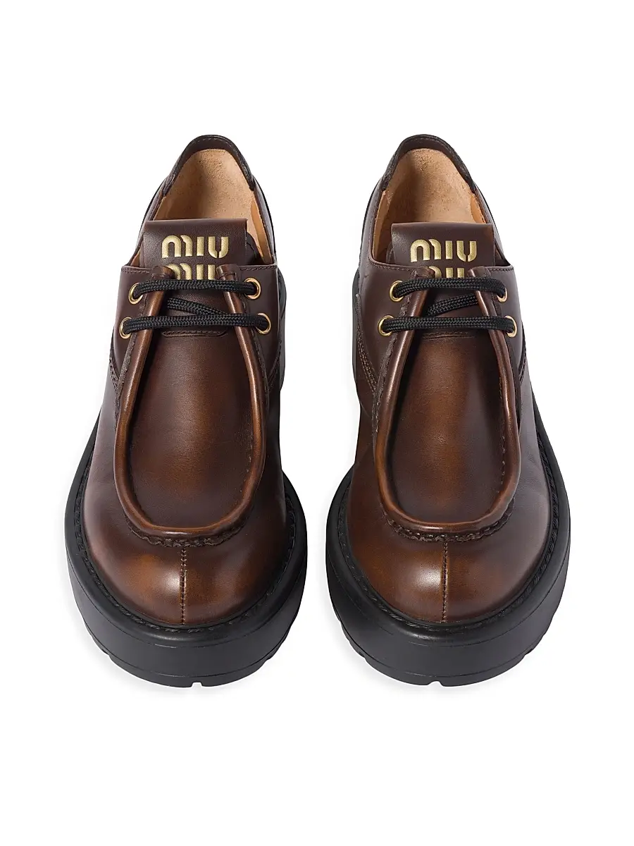 Miu Miu Women's Laced Fume Leather Loafers | Thumbnail 2 Miu Miu Women's Laced Fume Leather Loafers | Thumbnail 2