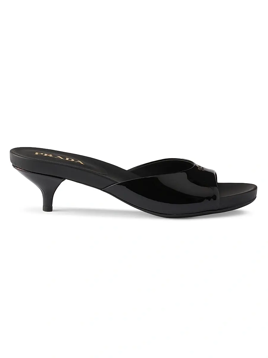 Prada Women's Patent Leather Kitten Heel Sandals - Black | Image 1 Prada Women's Patent Leather Kitten Heel Sandals - Black | Image 1