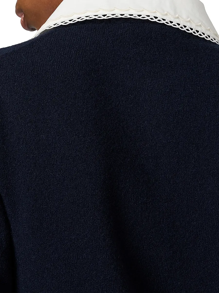 Miu Miu Women's Cashmere Cardigan with Embroidered Poplin Collar | Thumbnail 5 Miu Miu Women's Cashmere Cardigan with Embroidered Poplin Collar | Thumbnail 5