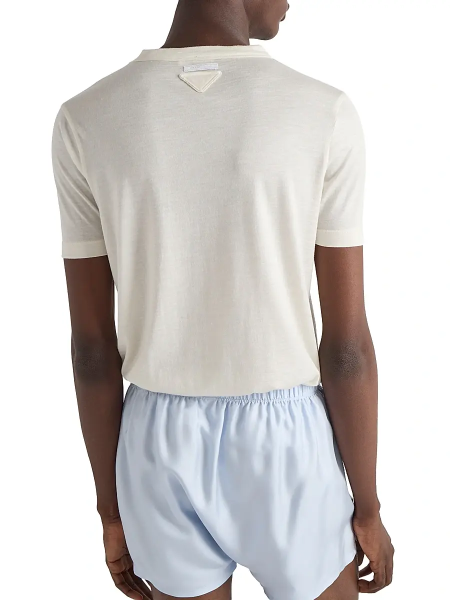 Prada Men's Cashmere and Silk T-Shirt - White | Thumbnail 4 Prada Men's Cashmere and Silk T-Shirt - White | Thumbnail 4