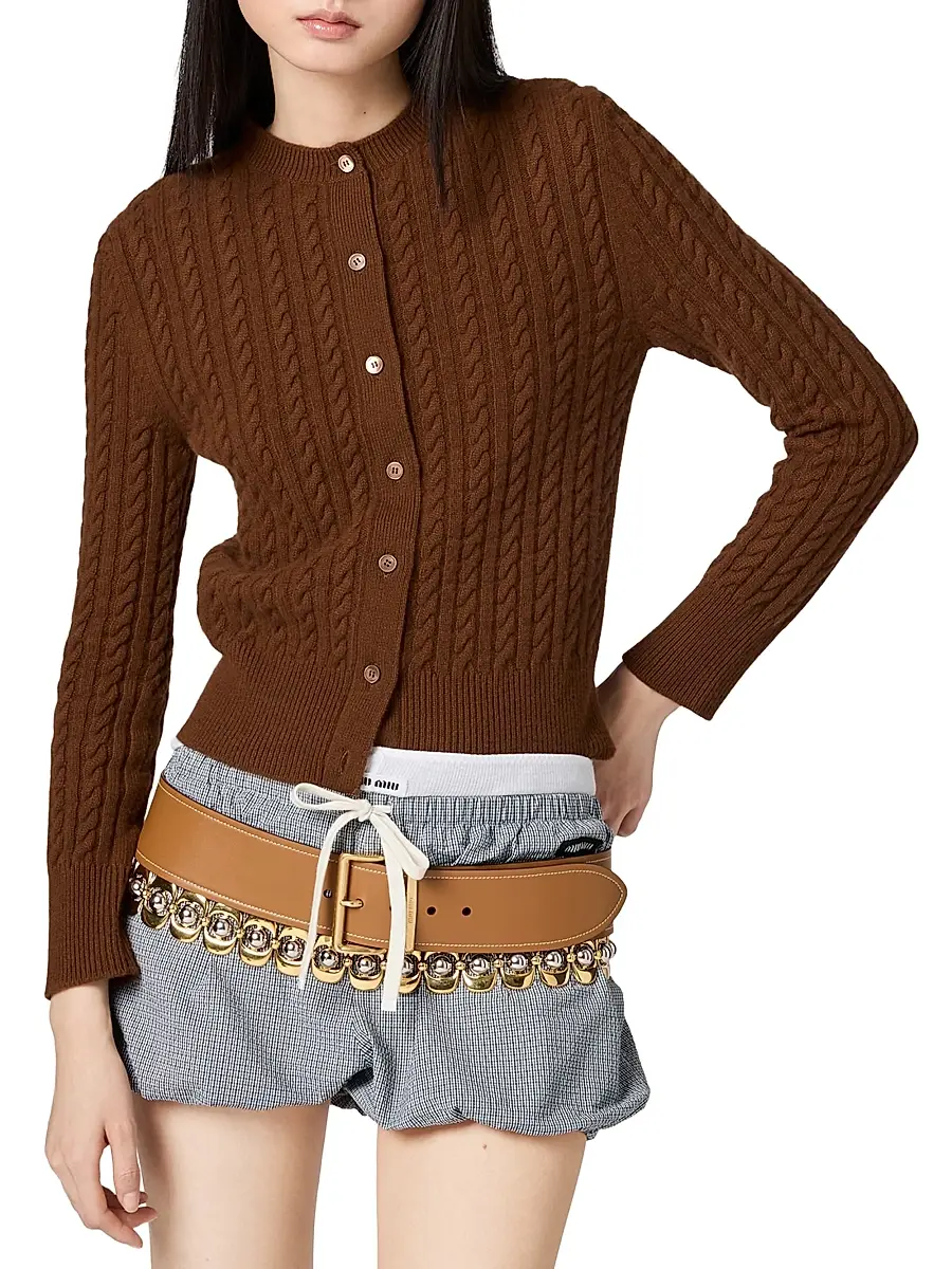 Miu Miu Women's Cable-Knit Cashmere Cardigan | Thumbnail 2 Miu Miu Women's Cable-Knit Cashmere Cardigan | Thumbnail 2