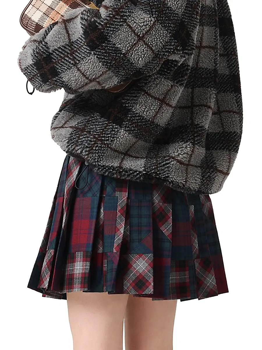 Miu Miu Women's Pleated Plaid Patchwork Miniskirt | Thumbnail 3