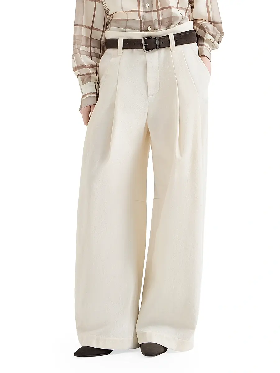 Brunello Cucinelli Women's Dyed Cotton and Wool Wrinkled Denim Five Pocket Baggy Jeans | Thumbnail 2 Brunello Cucinelli Women's Dyed Cotton and Wool Wrinkled Denim Five Pocket Baggy Jeans | Thumbnail 2