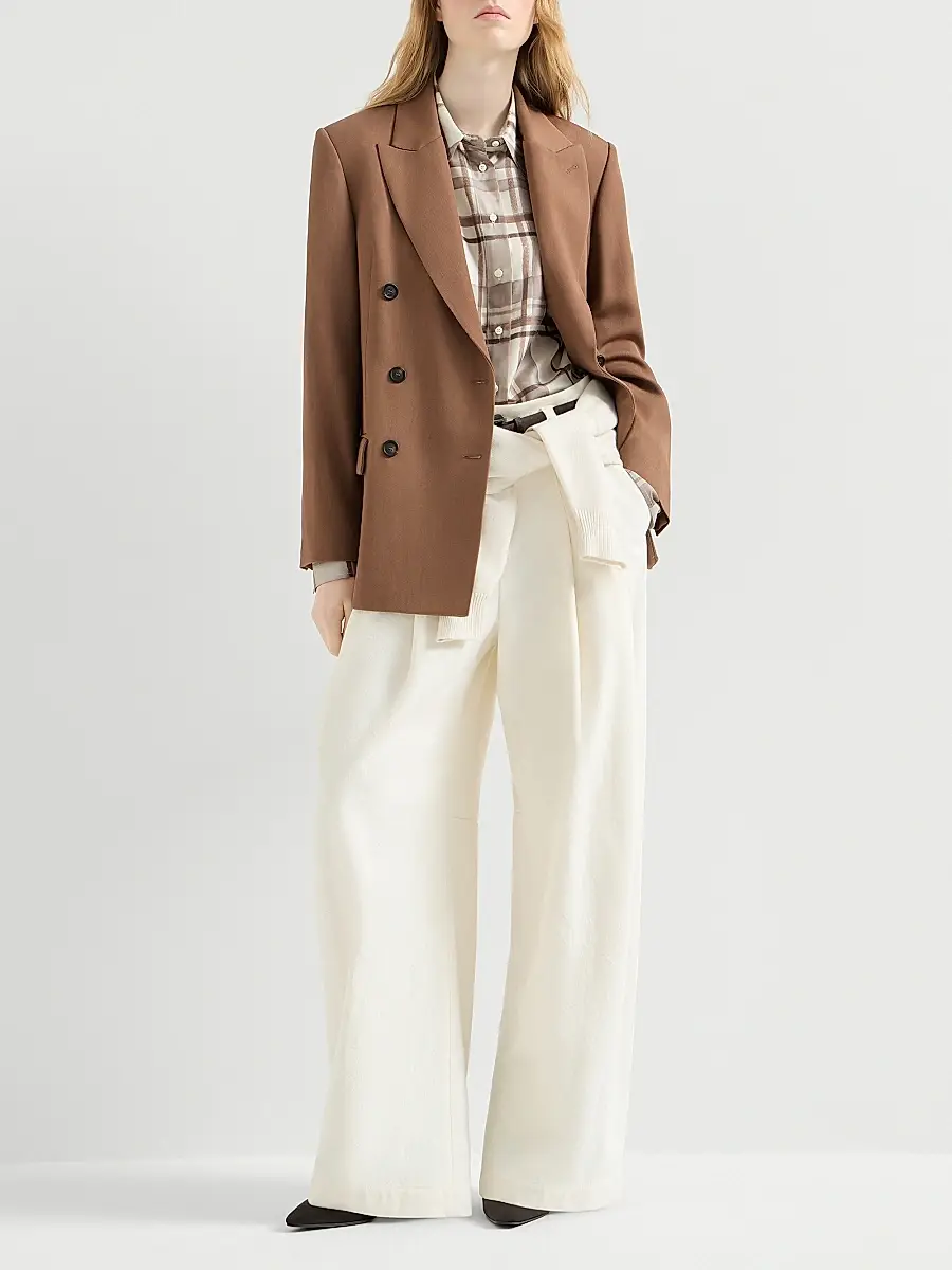 Brunello Cucinelli Women's Dyed Cotton and Wool Wrinkled Denim Five Pocket Baggy Jeans | Thumbnail 6 Brunello Cucinelli Women's Dyed Cotton and Wool Wrinkled Denim Five Pocket Baggy Jeans | Thumbnail 6