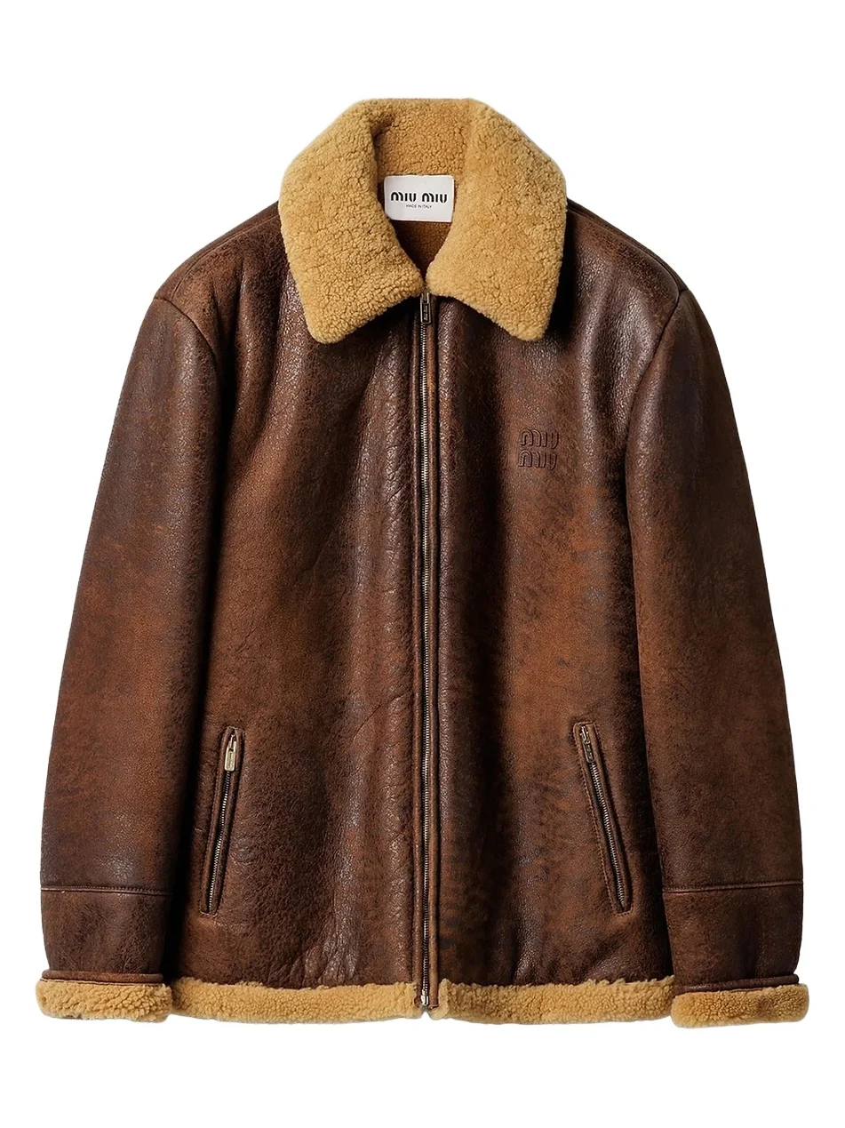Miu Miu Women's Waxed Shearling Blouson Jacket