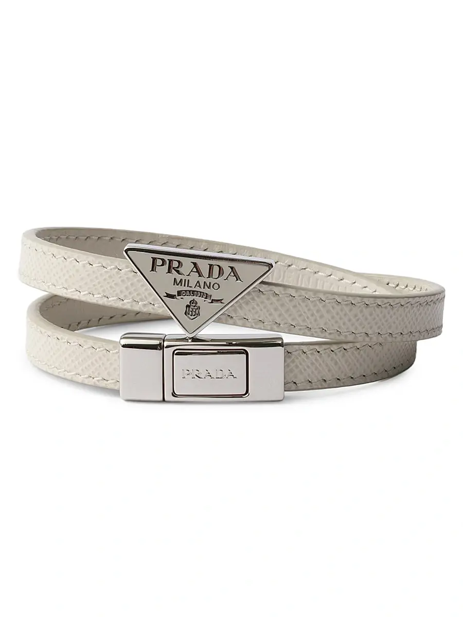 Prada Men's Saffiano Leather Bracelet - Beige Khaki | Image 1 Prada Men's Saffiano Leather Bracelet - Beige Khaki | Image 1