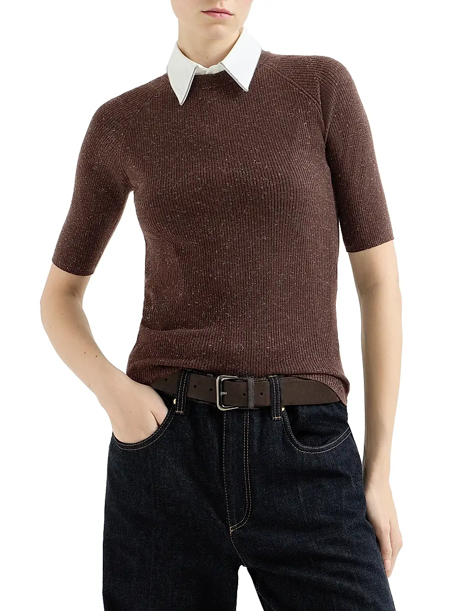 Brunello Cucinelli Women's Sparkling Cashmere Lightweight Rib Knit Sweater | Thumbnail 2 Brunello Cucinelli Women's Sparkling Cashmere Lightweight Rib Knit Sweater | Thumbnail 2