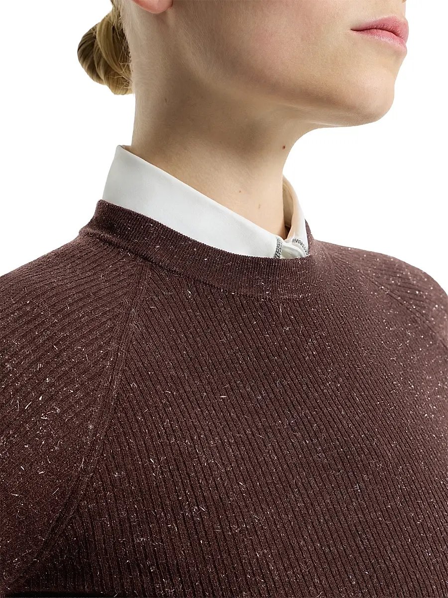 Brunello Cucinelli Women's Sparkling Cashmere Lightweight Rib Knit Sweater | Thumbnail 4 Brunello Cucinelli Women's Sparkling Cashmere Lightweight Rib Knit Sweater | Thumbnail 4