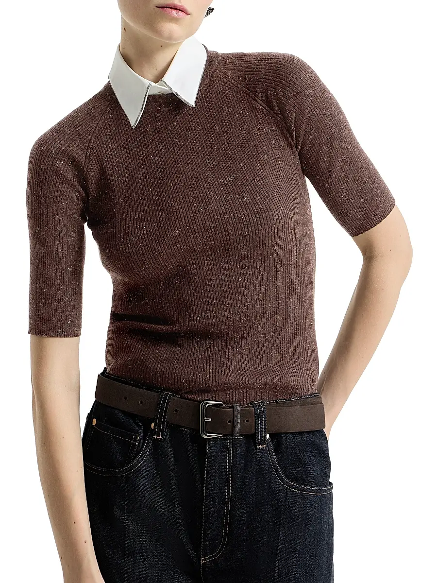Brunello Cucinelli Women's Sparkling Cashmere Lightweight Rib Knit Sweater | Thumbnail 5 Brunello Cucinelli Women's Sparkling Cashmere Lightweight Rib Knit Sweater | Thumbnail 5