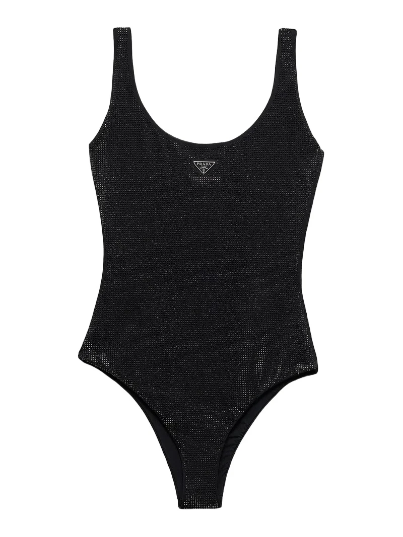 Women's Jersey One-Piece Swimsuit with Rhinestones - Black Women's Jersey One-Piece Swimsuit with Rhinestones - Black