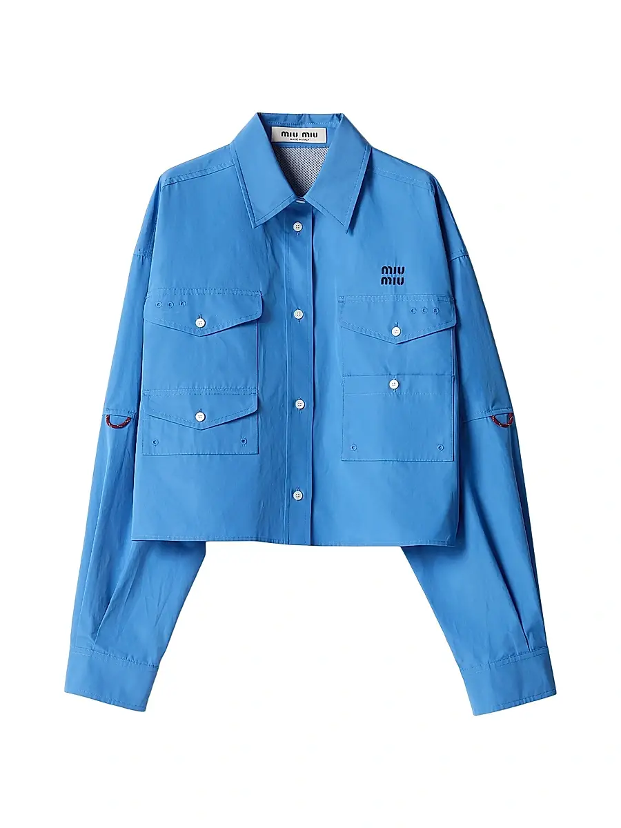 Miu Miu Women's Poplin Shirt - Blue - Size 2 | Image 1 Miu Miu Women's Poplin Shirt - Blue - Size 2 | Image 1