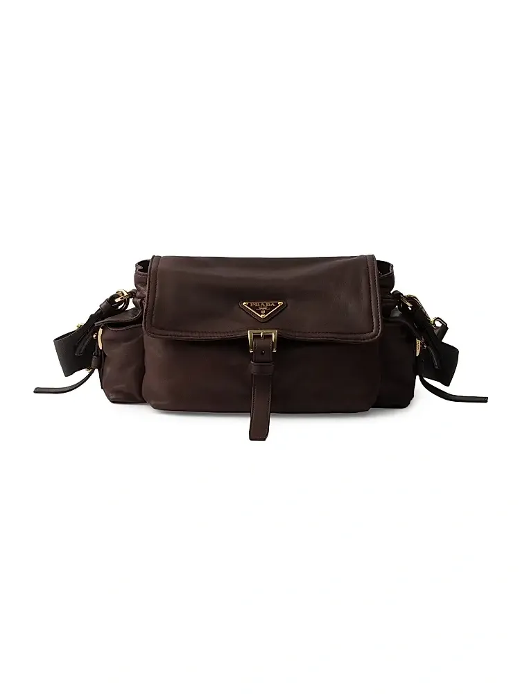Women's Medium Explore Nappa Leather Shoulder Bag with Flap - Brown Women's Medium Explore Nappa Leather Shoulder Bag with Flap - Brown
