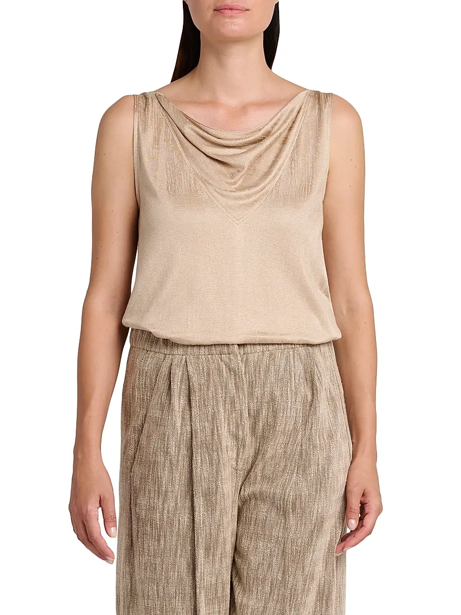 Giorgio Armani Women's Draped Jersey Cowlneck Top - Solid Medium Beige | Thumbnail 6 Giorgio Armani Women's Draped Jersey Cowlneck Top - Solid Medium Beige | Thumbnail 6