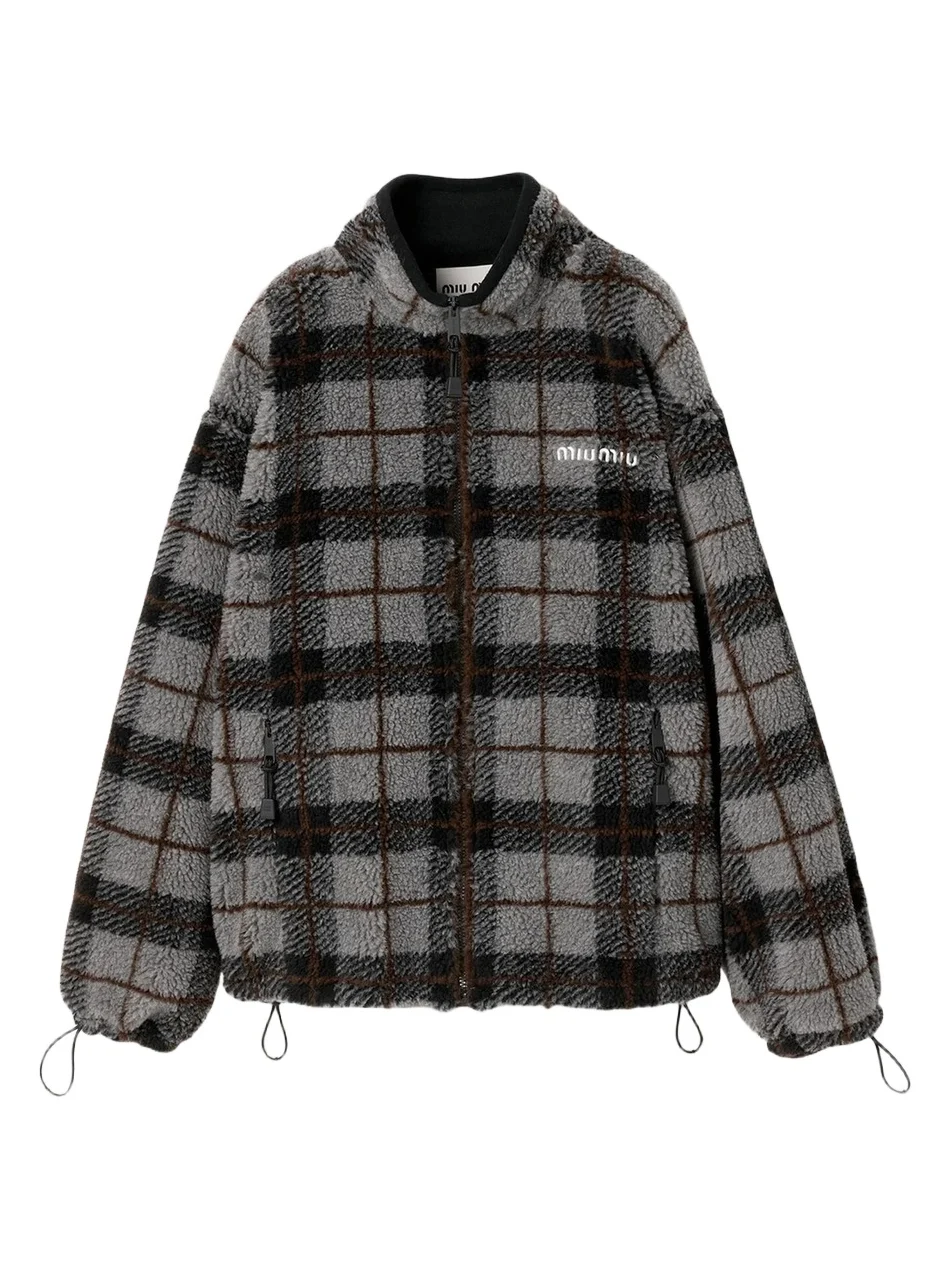 Miu Miu Women's Checked Teddy Zipper Jacket