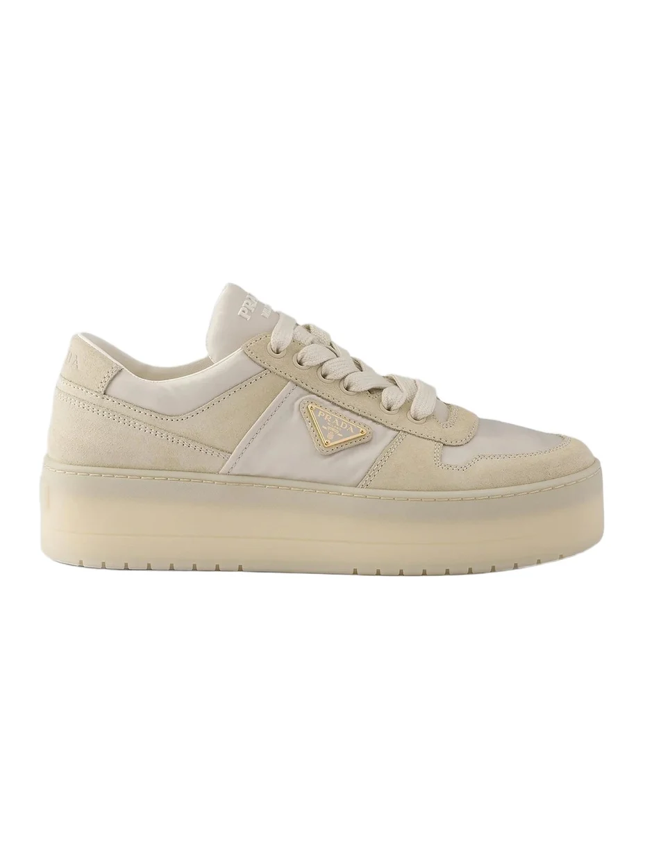 Prada Women's Downtown Bold Re-Nylon and Suede Sneakers - Beige Khaki