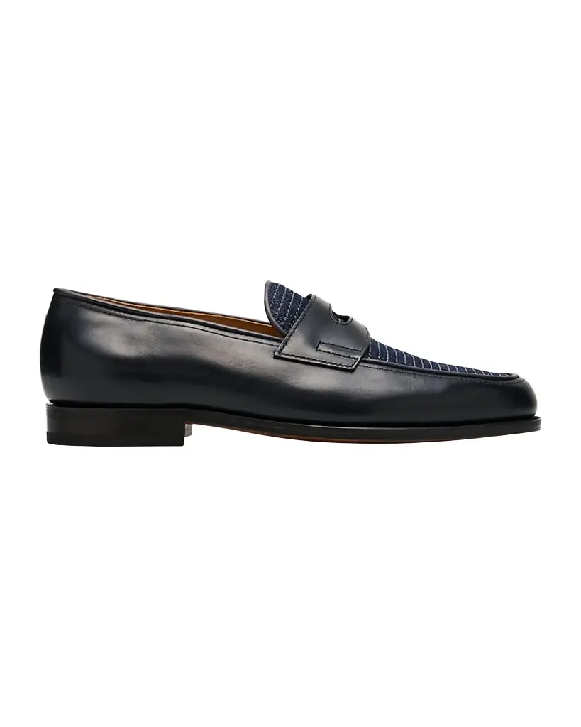 John Lobb Men's Lopez Denim and Leather Penny Loafers | Image 1 John Lobb Men's Lopez Denim and Leather Penny Loafers | Image 1