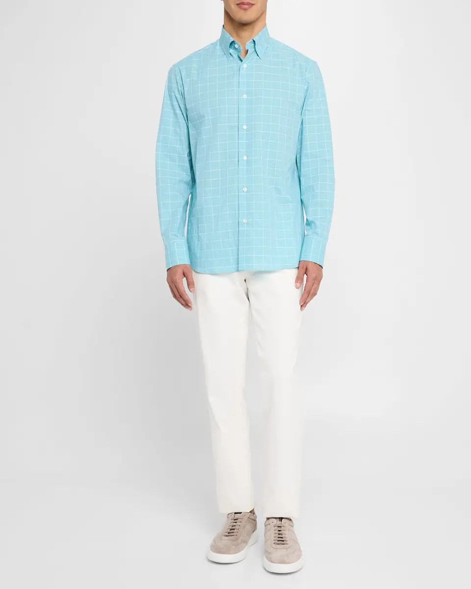 Brioni Men's Cotton Windowpane Check Sport Shirt | Thumbnail 2