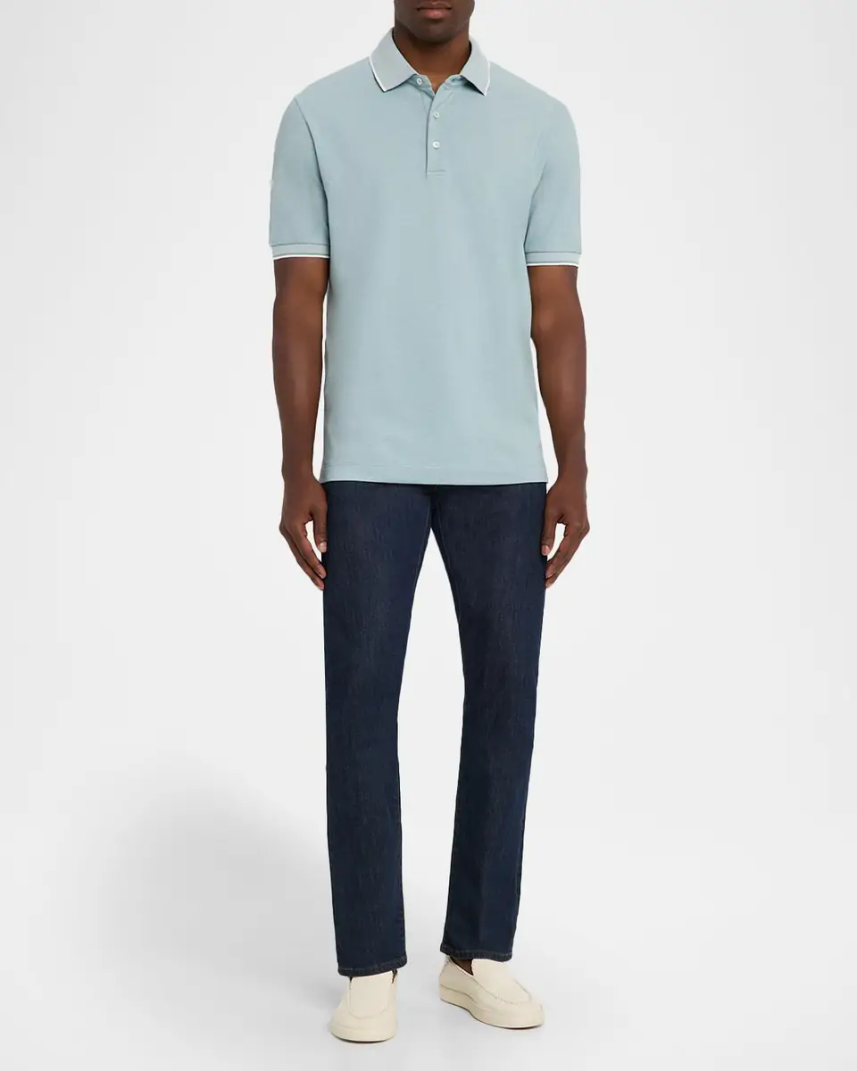 Canali Men's Two-Tone Pique Polo Shirt | Thumbnail 2 Canali Men's Two-Tone Pique Polo Shirt | Thumbnail 2