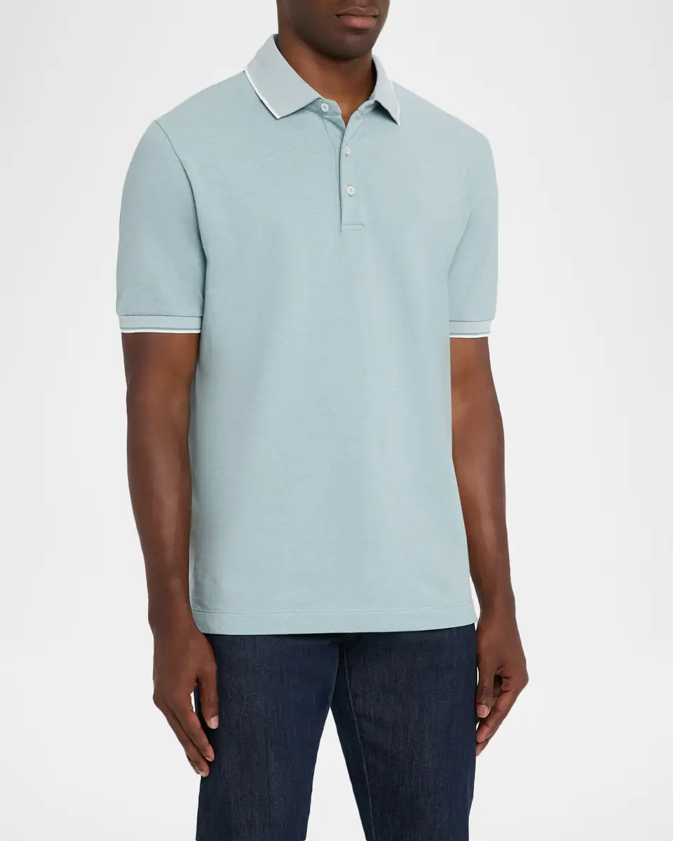 Canali Men's Two-Tone Pique Polo Shirt | Thumbnail 4 Canali Men's Two-Tone Pique Polo Shirt | Thumbnail 4
