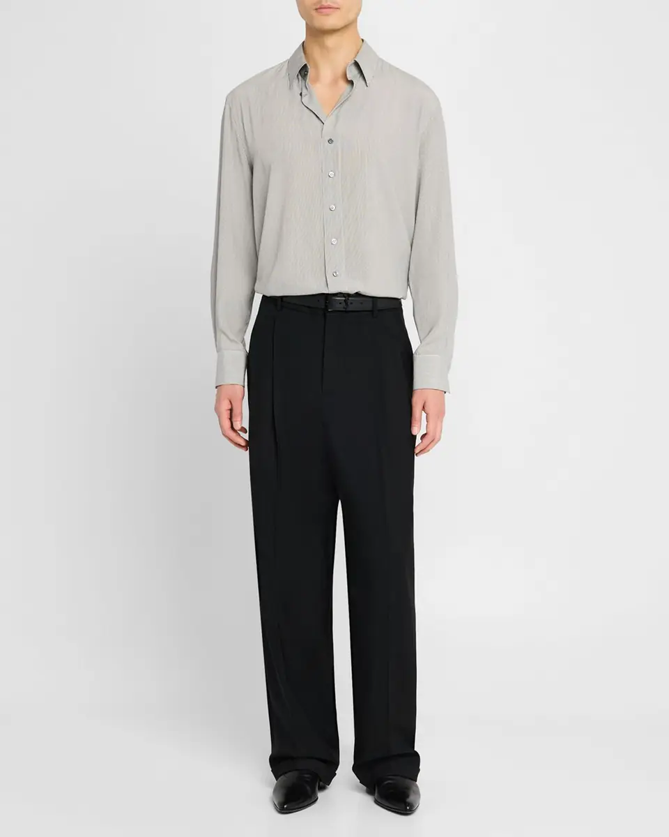 Saint Laurent Men's Micro-Striped Silk Sport Shirt | Thumbnail 2