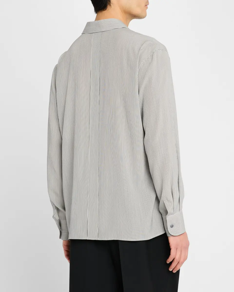 Saint Laurent Men's Micro-Striped Silk Sport Shirt | Thumbnail 3