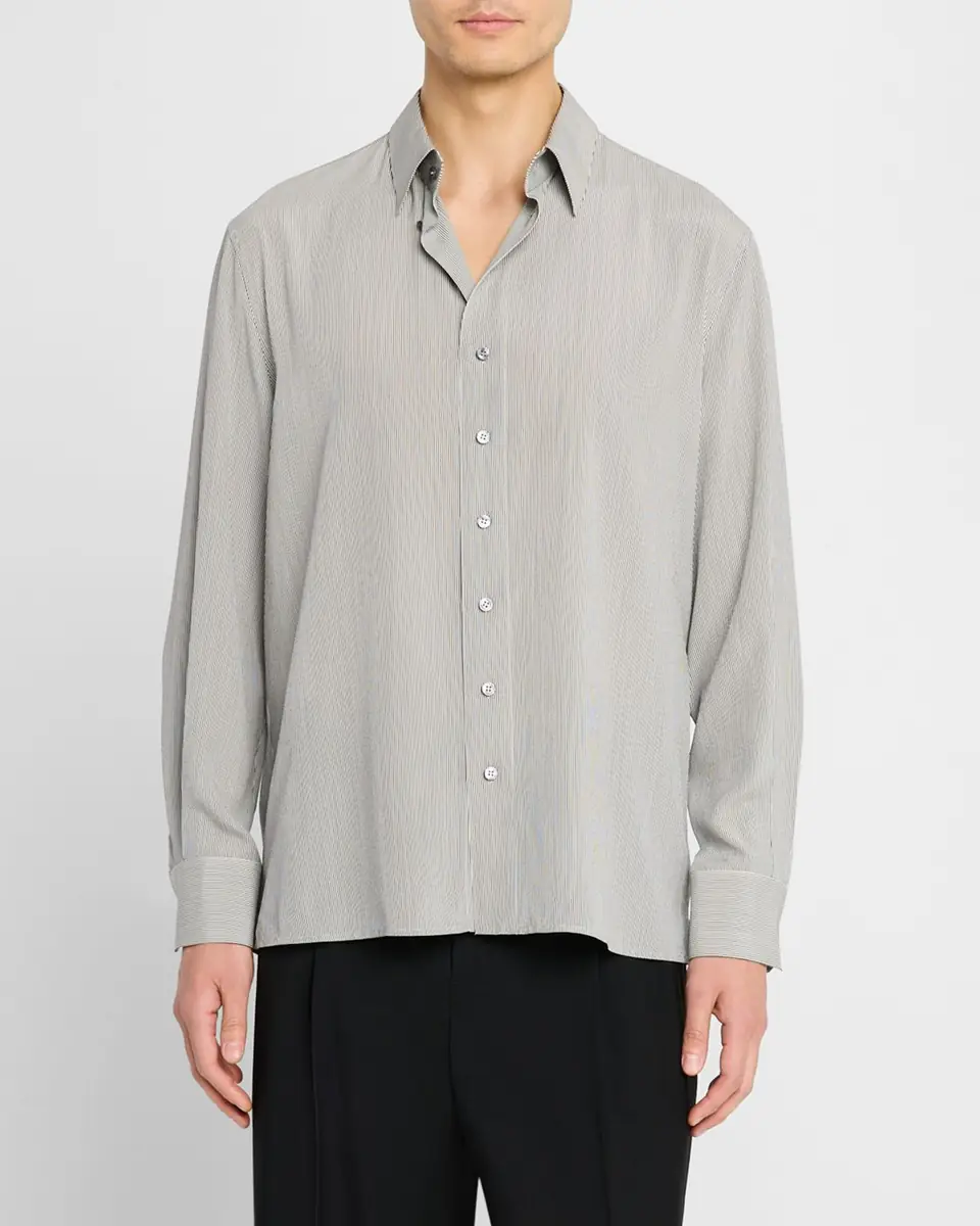 Saint Laurent Men's Micro-Striped Silk Sport Shirt | Thumbnail 4