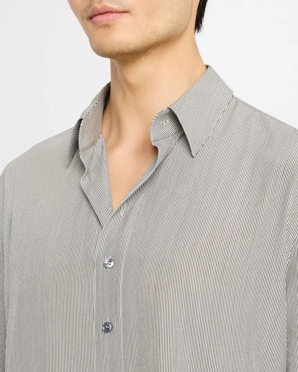 Saint Laurent Men's Micro-Striped Silk Sport Shirt | Thumbnail 5