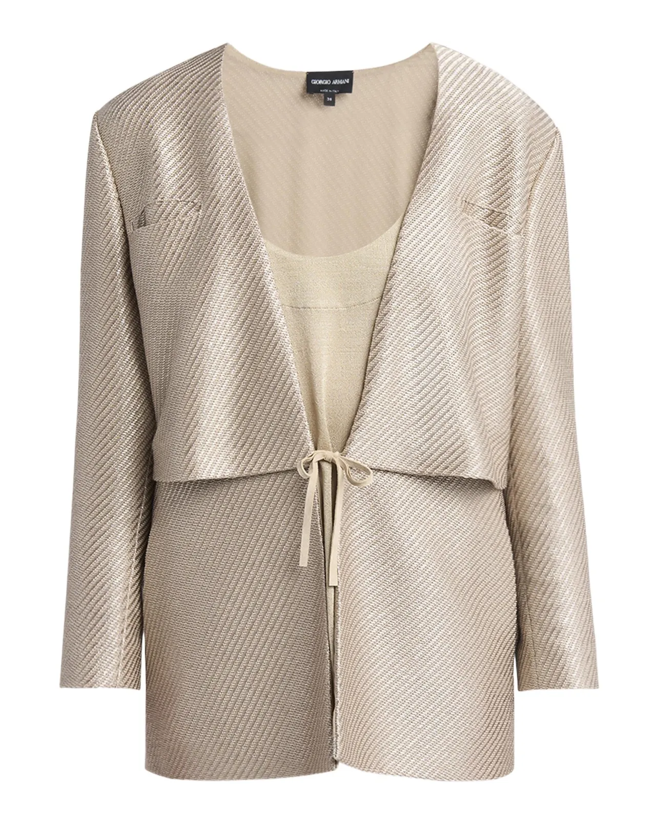 Shiny Raffia Jersey Jacquard Tie Jacket