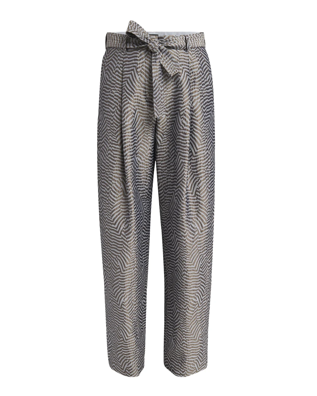 Giorgio Armani Animalier Silk Jacquard Straight-Leg Paperbag Trousers